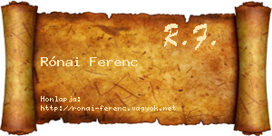 Rónai Ferenc névjegykártya